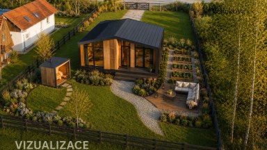 Prodej stavebního pozemku 986 m² s modulovým domem Nordi 101 XL, 3+kk, 77,6 m², Běchary–Běchárky
